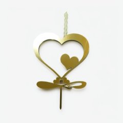 Свеча-топпер декоративная акриловая "Сердце" Золото 