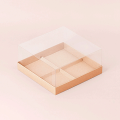 Коробка на 4 пирожных с прозрачной крышкой крафт 18х18х6,5 см 