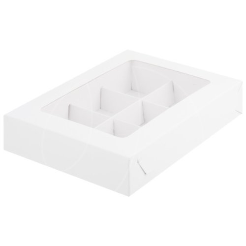 Коробка на 6 конфет с окном белая 15,5х11,5х3 см 051060