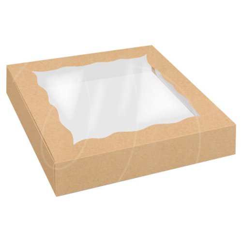 Коробка для печенья/конфет с окном крафт 20х20х4 см 5 шт КУ-201 